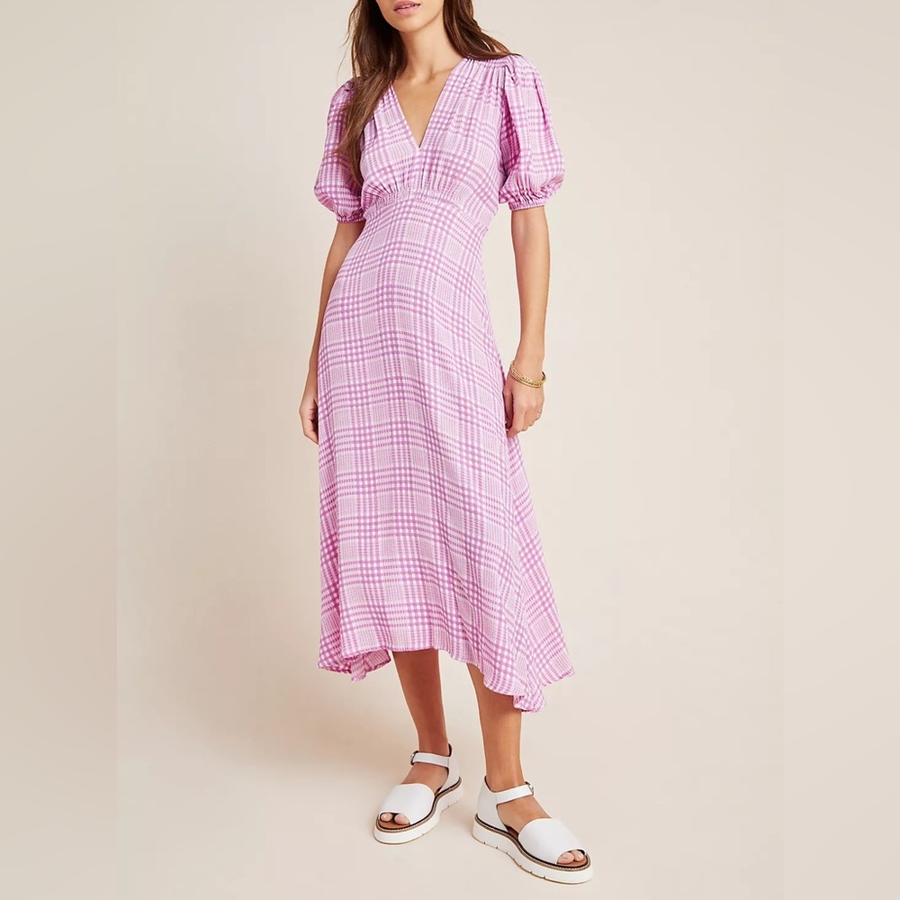 Faithfull the Brand Pink Plaid Midi Dress